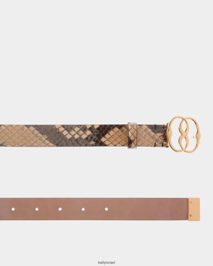 חום Bally סמל פיטון מודפס חגורה 25 מ