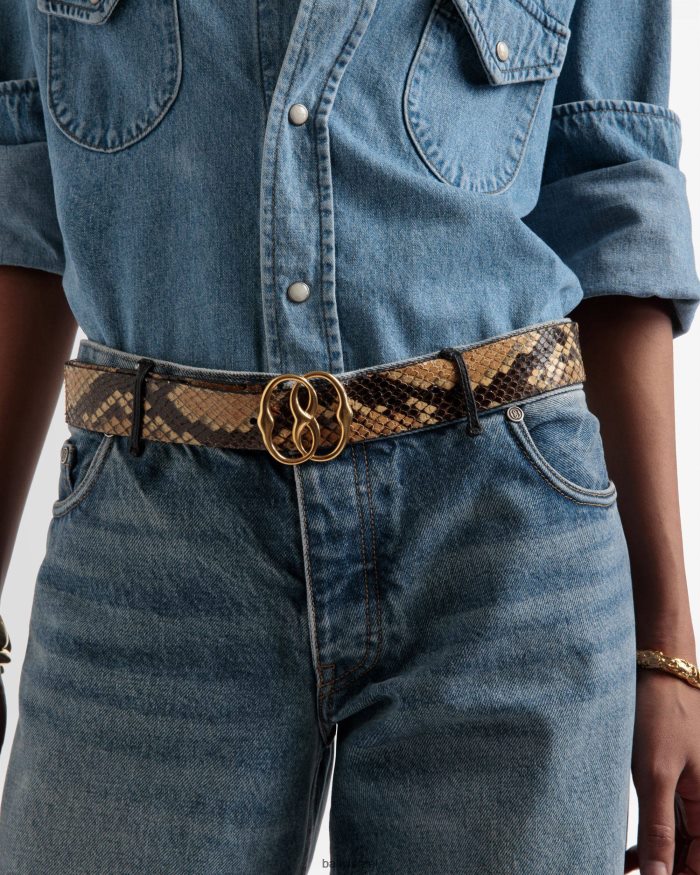 חום Bally סמל פיטון מודפס חגורה 25 מ