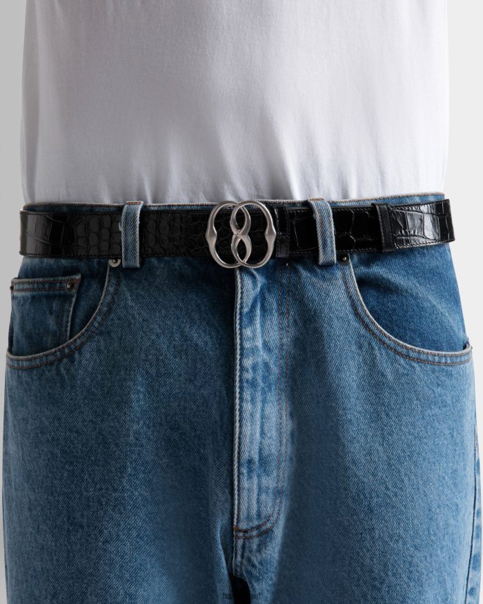 שָׁחוֹר Bally עור חגורה איקוני בקוטר 35 מ