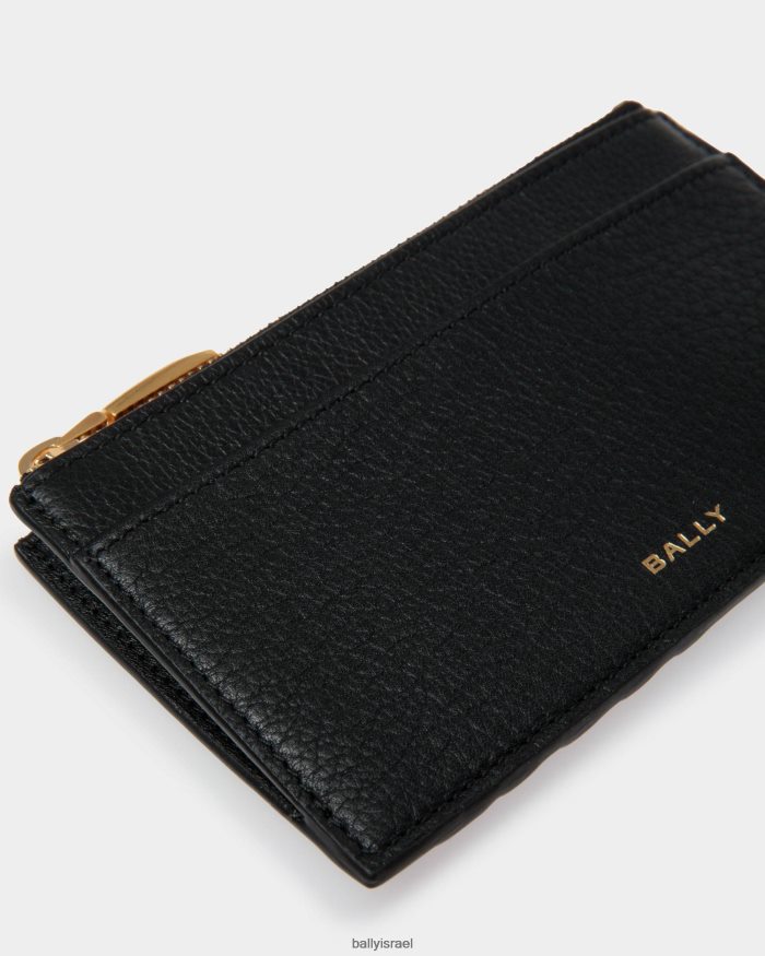 שָׁחוֹר Bally עור מחזיק כרטיס רוכסן 7 סמ