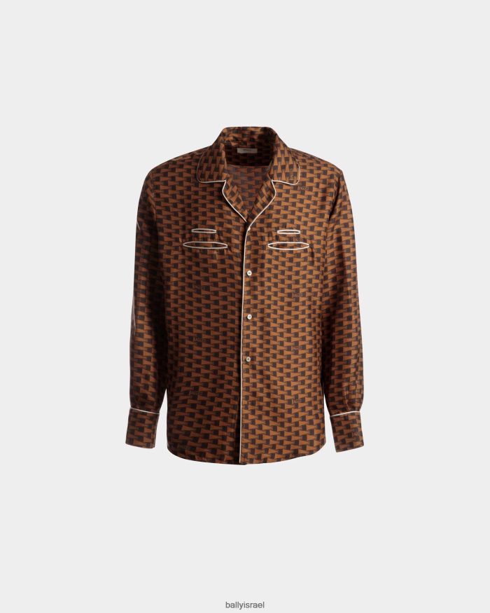 חום Bally חולצה בהדפס דגלונים משי גברים הַלבָּשָׁה AS12D1008