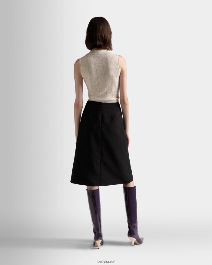 שָׁחוֹר Bally חצאית מעטפת באורך הברך תערובת צמר אנגורה נשים הַלבָּשָׁה AS12D100