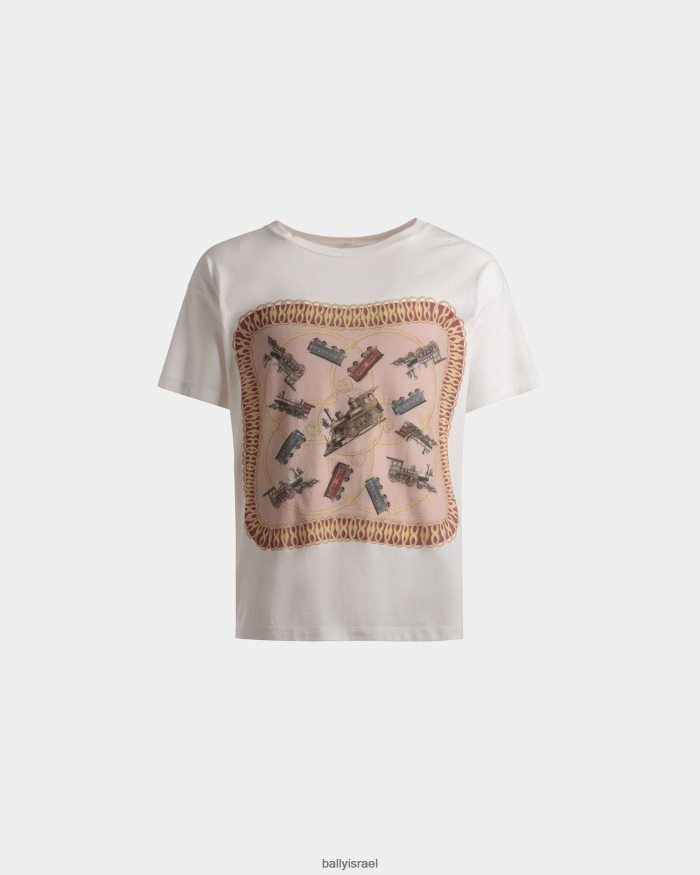 לבן Bally חולצת טריקו בהדפס רכבת כותנה גברים הַלבָּשָׁה AS12D1014