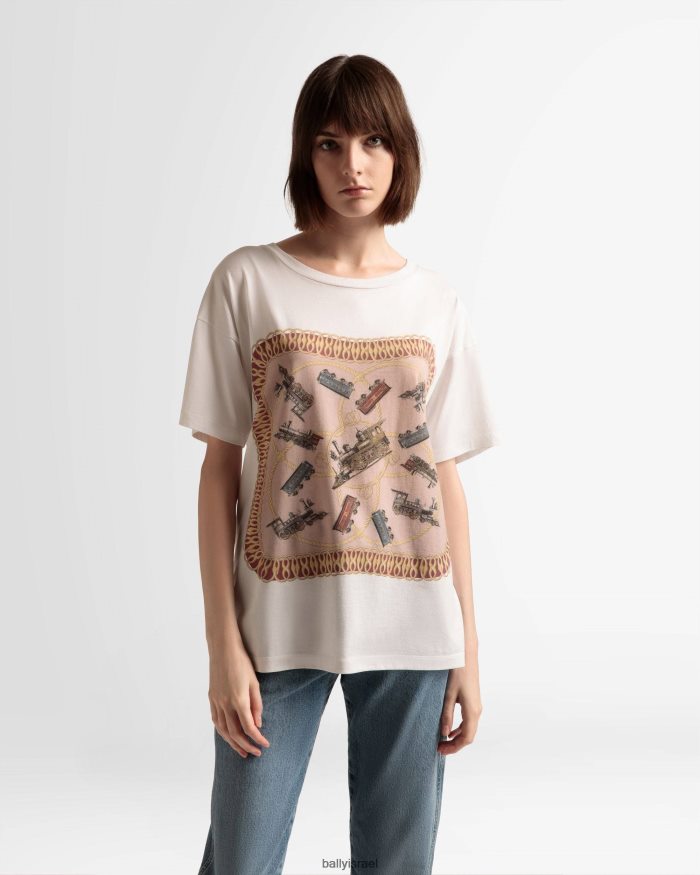 לבן Bally חולצת טריקו בהדפס רכבת כותנה גברים הַלבָּשָׁה AS12D1014