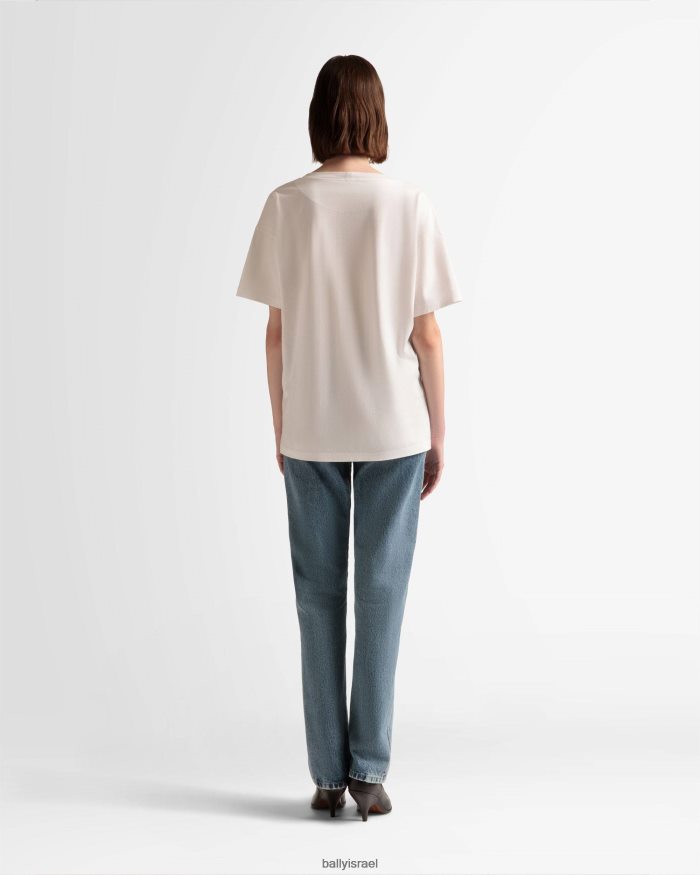 לבן Bally חולצת טריקו בהדפס רכבת כותנה גברים הַלבָּשָׁה AS12D1014