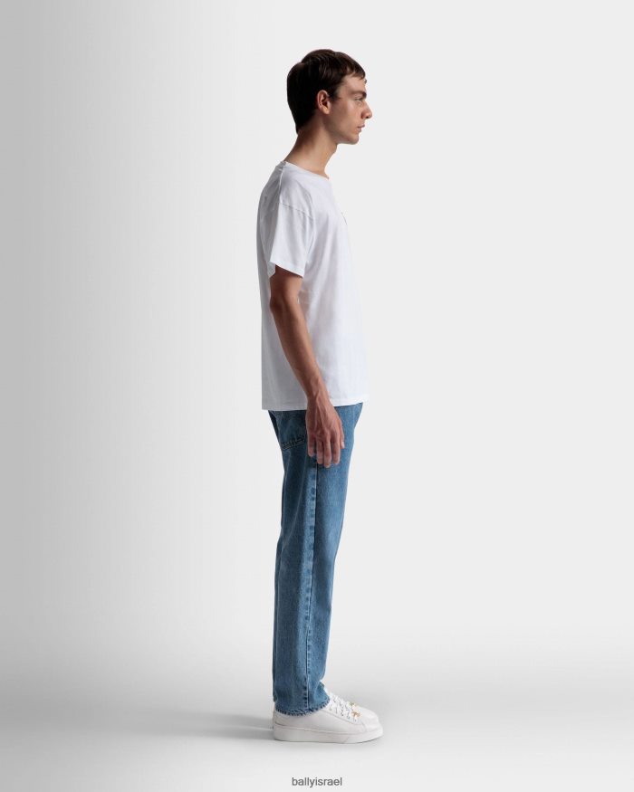 לבן Bally חולצת טריקו מוטיב רכבת כותנה גברים הַלבָּשָׁה AS12D1061