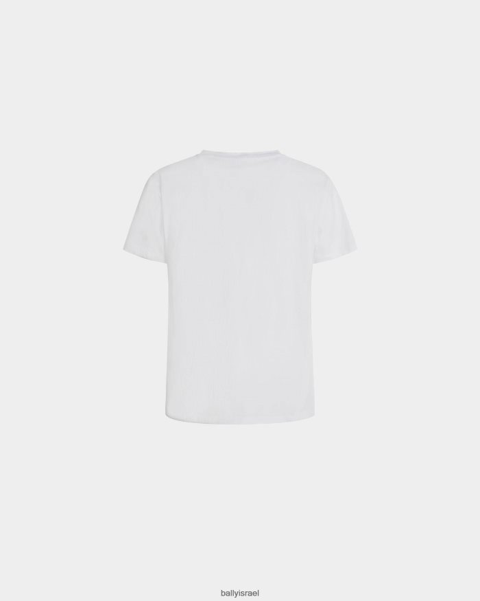 לבן Bally חולצת טריקו מוטיב רכבת כותנה גברים הַלבָּשָׁה AS12D1061