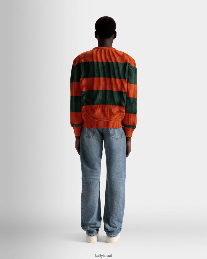 תפוז Bally סוודר עם צווארון פסים וצמר קלי גברים הַלבָּשָׁה AS12D1063
