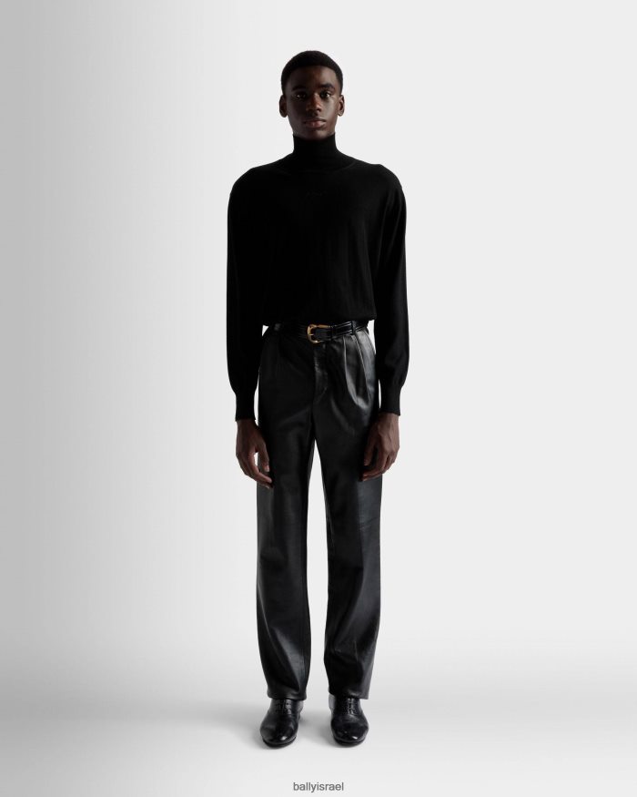 שָׁחוֹר Bally מכנסי עור מעור גברים הַלבָּשָׁה AS12D1068