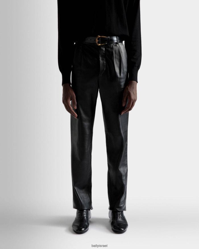 שָׁחוֹר Bally מכנסי עור מעור גברים הַלבָּשָׁה AS12D1068