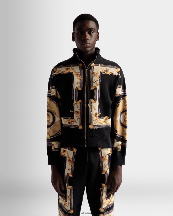 שָׁחוֹר Bally סווטשירט מודפס כותנה גברים הַלבָּשָׁה AS12D1074