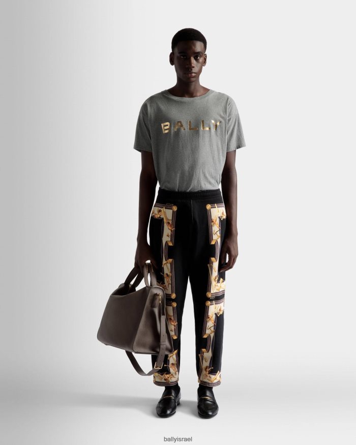 שָׁחוֹר Bally מכנסי טרנינג מודפס כותנה גברים הַלבָּשָׁה AS12D1075