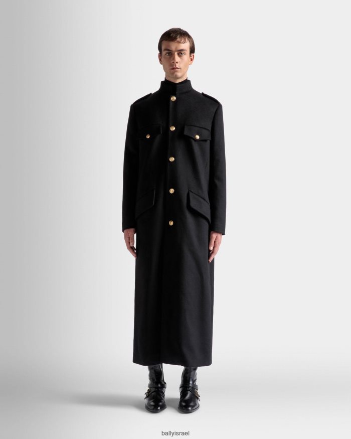 שָׁחוֹר Bally צמר מעיל שימוש ארוך גברים הַלבָּשָׁה AS12D1081