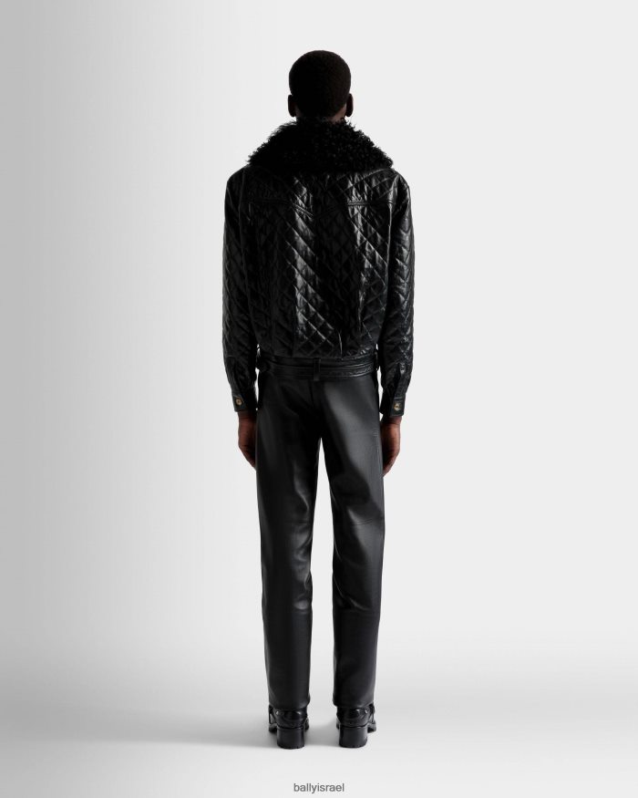 שָׁחוֹר Bally עור מעיל בומבר גברים הַלבָּשָׁה AS12D1088