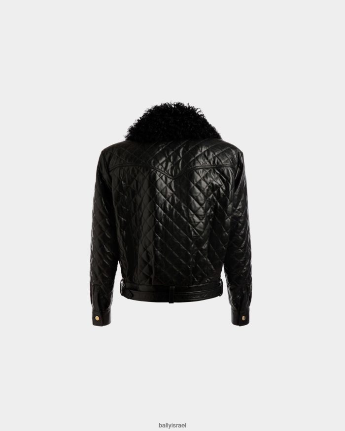 שָׁחוֹר Bally עור מעיל בומבר גברים הַלבָּשָׁה AS12D1088