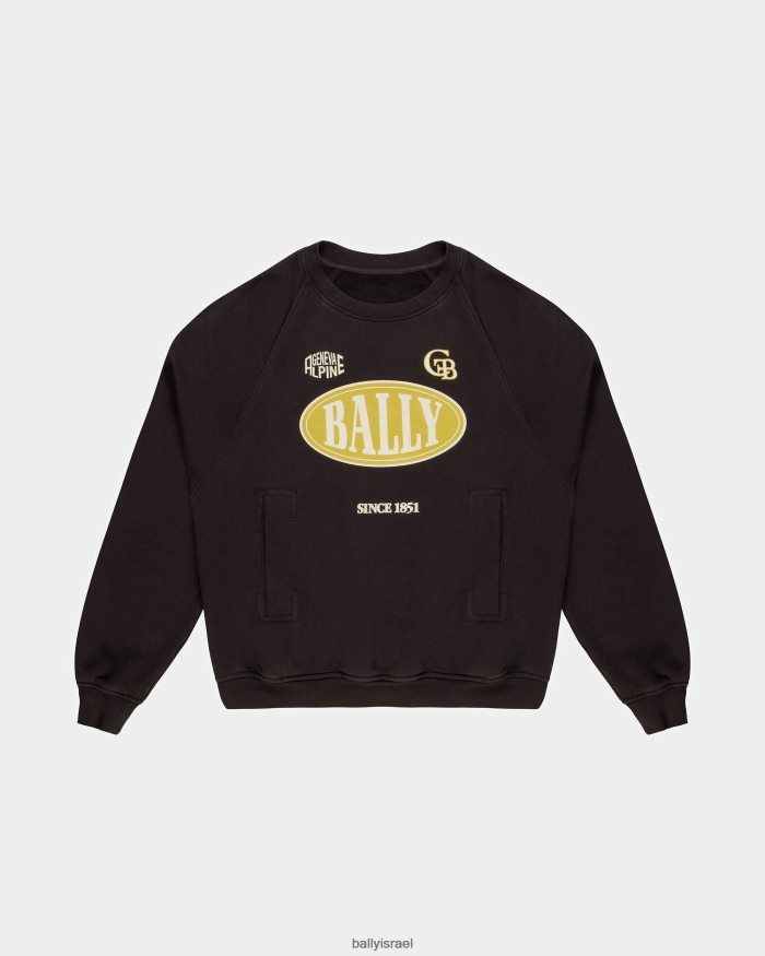 שָׁחוֹר Bally סווטשירט עם צווארון צווארון מודפס כותנה גברים הַלבָּשָׁה AS12D1115