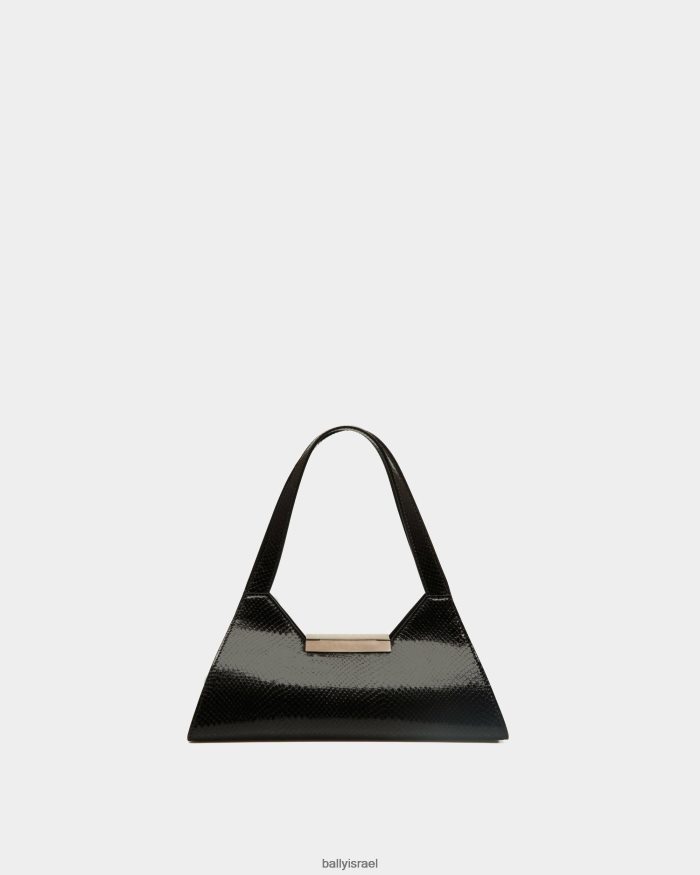שָׁחוֹר Bally תיק כתף קטן להטות עור מודפס בפיתון נשים אביזרים AS12D142
