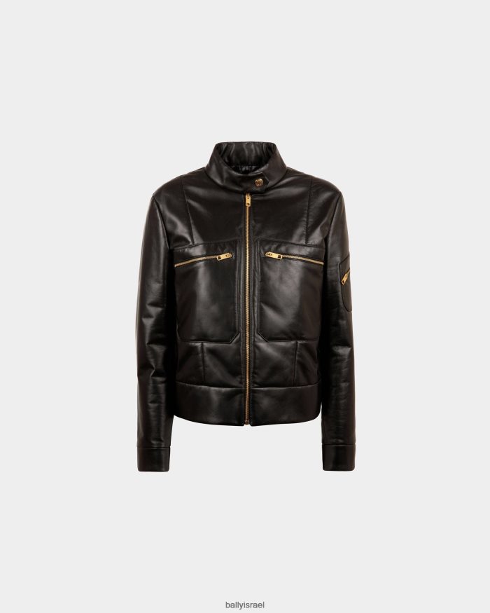 שָׁחוֹר Bally עור ז'קט נשים הַלבָּשָׁה AS12D159