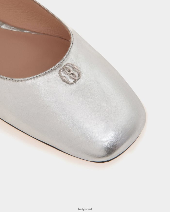 כסף Bally עור מתכתי שטוח בלרינה נשים הַנעָלָה AS12D172