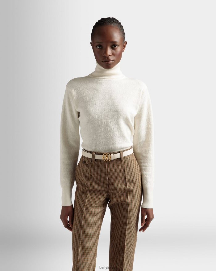 לבן Bally סוודר עם צווארון גליל נשים הַלבָּשָׁה AS12D19