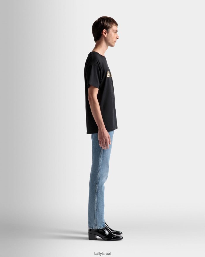 שָׁחוֹר Bally חולצת טריקו כותנה עם לוגו גברים הַלבָּשָׁה AS12D224