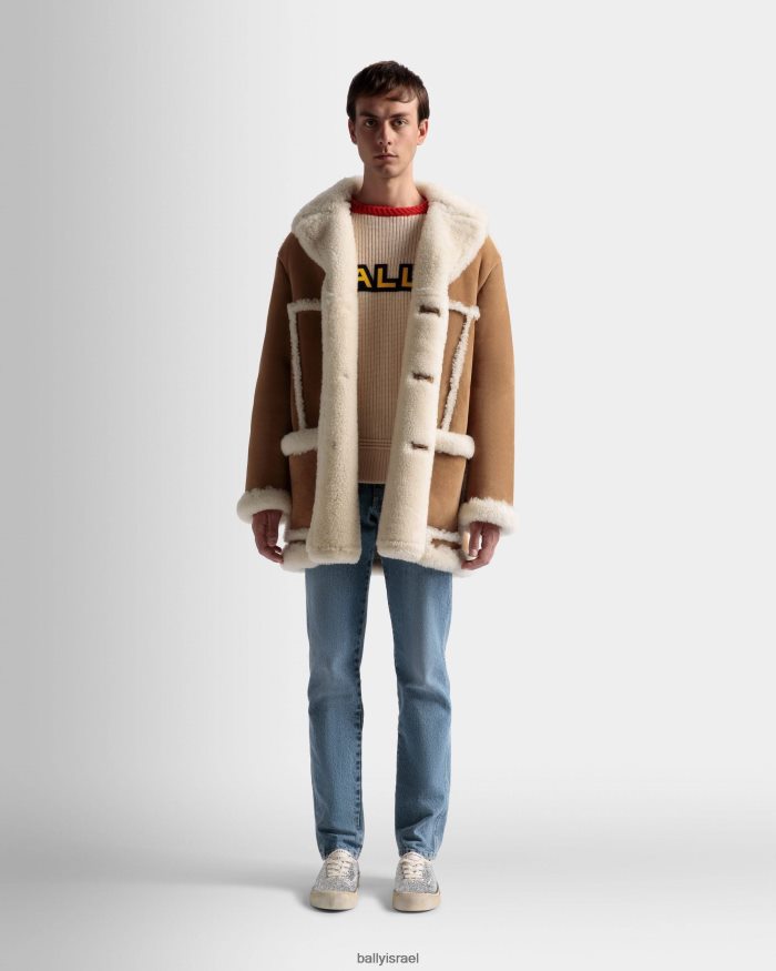 חום Bally מעיל טייסים עור ומרינו גברים הַלבָּשָׁה AS12D301