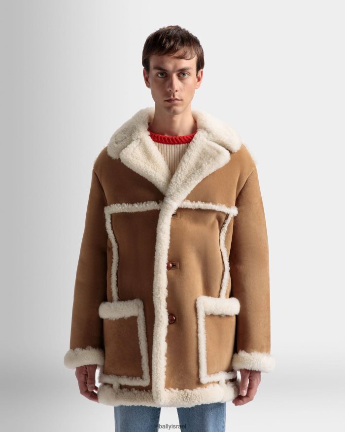 חום Bally מעיל טייסים עור ומרינו גברים הַלבָּשָׁה AS12D301