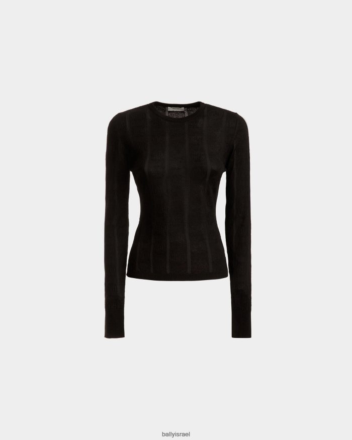שָׁחוֹר Bally כותנה ומשי עליון עם צווארון נשים הַלבָּשָׁה AS12D33