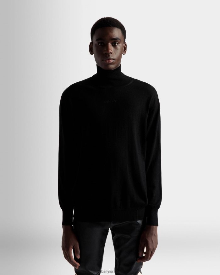 שָׁחוֹר Bally צמר סוודר עם צווארון גליל גברים הַלבָּשָׁה AS12D350