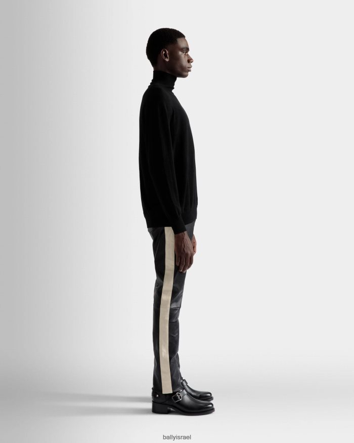 שָׁחוֹר Bally צמר סוודר עם צווארון גליל גברים הַלבָּשָׁה AS12D350