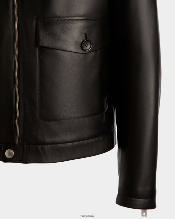 שָׁחוֹר Bally עור מעיל בומבר גברים הַלבָּשָׁה AS12D354