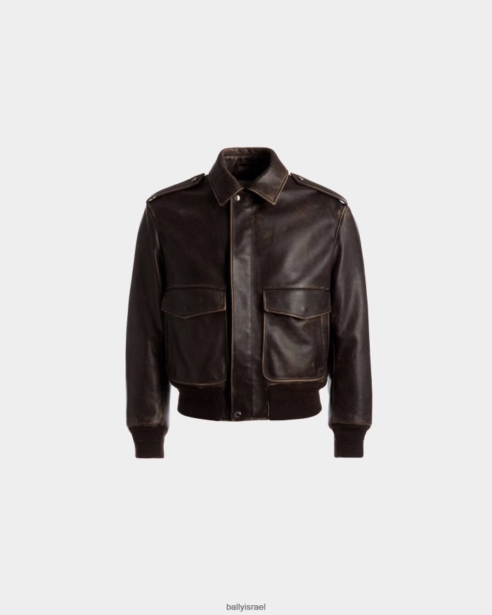 חום Bally עור מעיל בומבר גברים הַלבָּשָׁה AS12D386