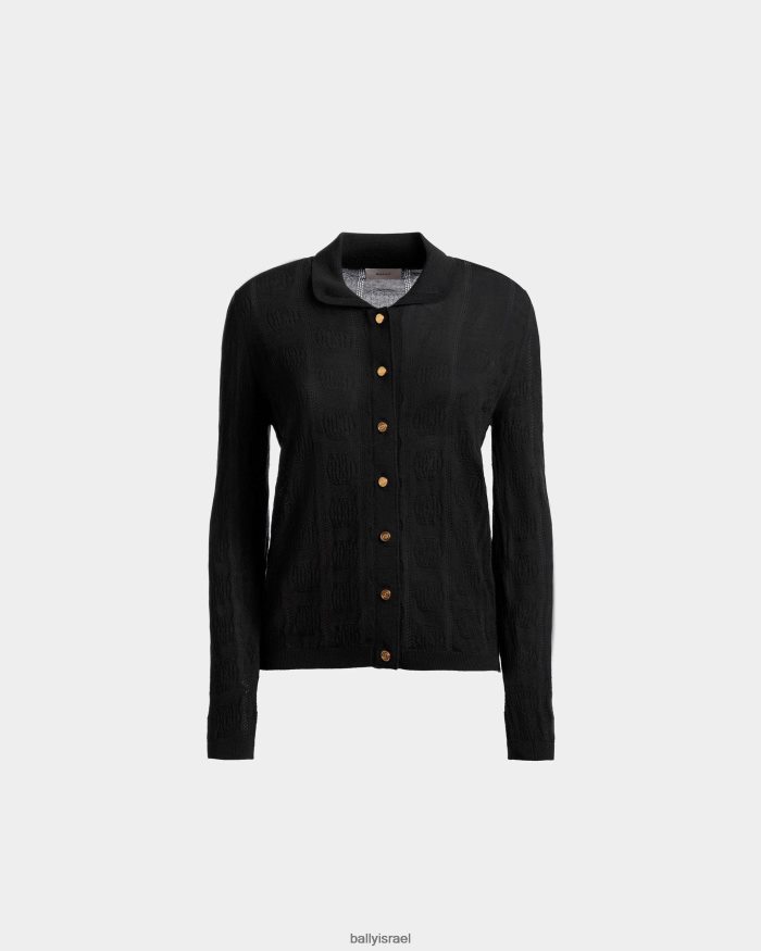 שָׁחוֹר Bally סריג פרט צמר פולו שרוול ארוך נשים הַלבָּשָׁה AS12D52