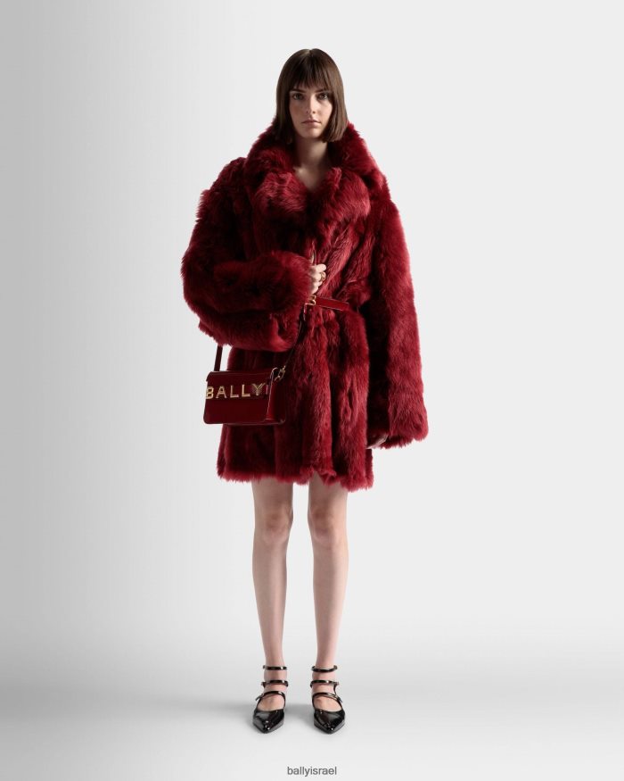 אָדוֹם Bally עור מעיל קטיפה נשים הַלבָּשָׁה AS12D524