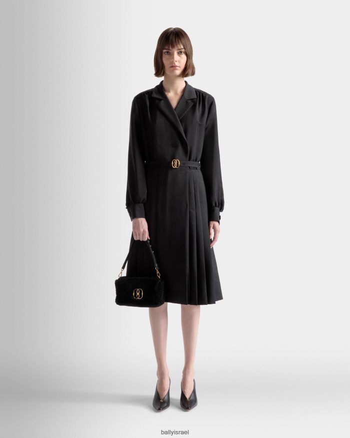שָׁחוֹר Bally שמלת חגורה סמל תערובת צמר אנגורה נשים הַלבָּשָׁה AS12D526