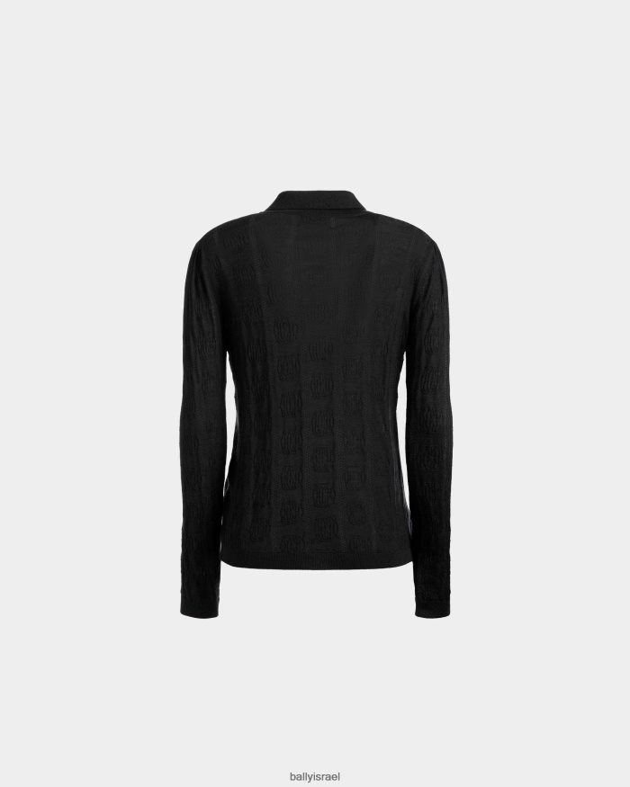 שָׁחוֹר Bally סריג פרט צמר פולו שרוול ארוך נשים הַלבָּשָׁה AS12D52