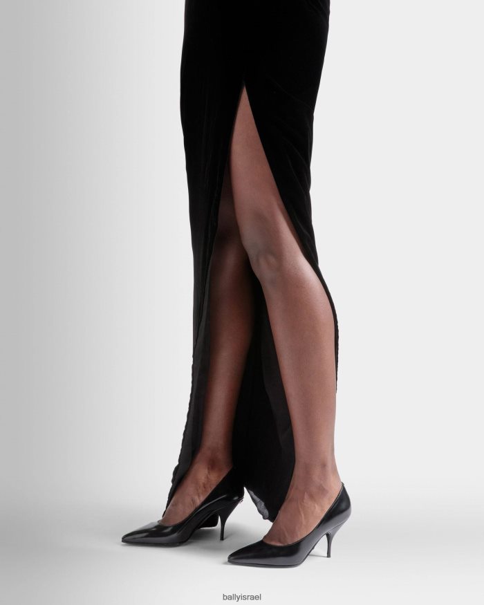 שָׁחוֹר Bally שמלה אסימטרית תערובת משי נשים הַלבָּשָׁה AS12D553