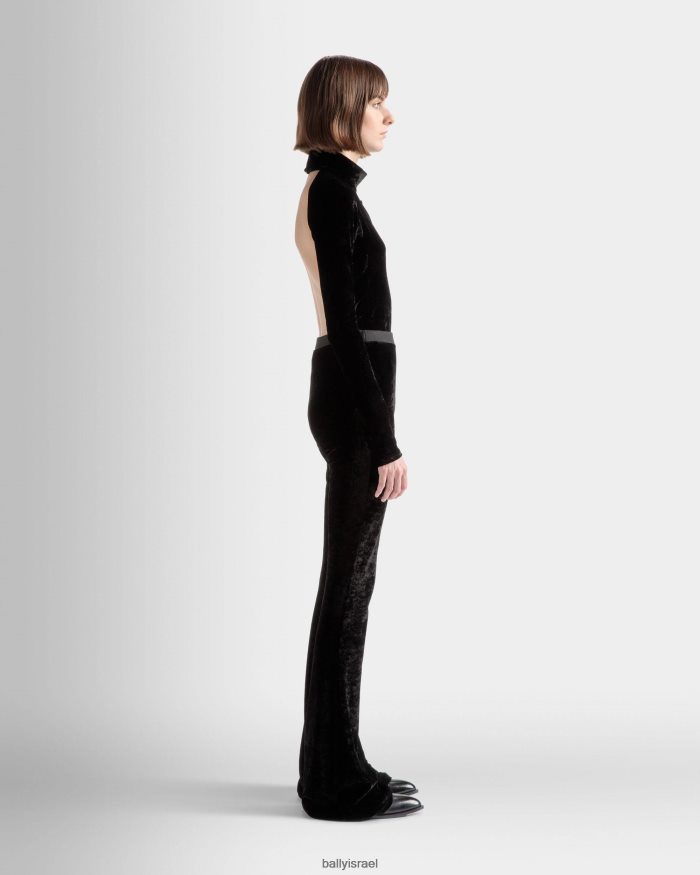 שָׁחוֹר Bally קטיפה של בגד גוף עם צוואר גבוה נשים הַלבָּשָׁה AS12D575