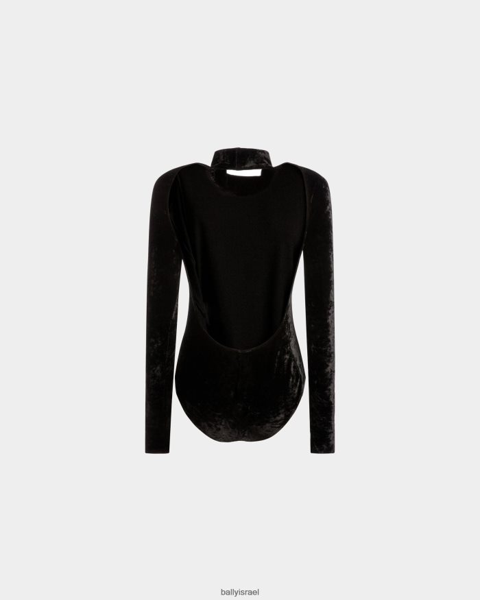 שָׁחוֹר Bally קטיפה של בגד גוף עם צוואר גבוה נשים הַלבָּשָׁה AS12D575