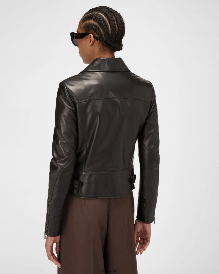 שָׁחוֹר Bally מעיל עור לאופנוענים נשים הַלבָּשָׁה AS12D62