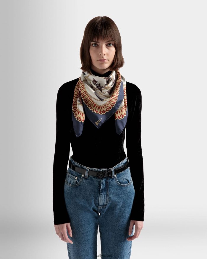 סַסגוֹנִיוּת Bally הדפס רכבת צעיף מרובע משי נשים אביזרים AS12D635