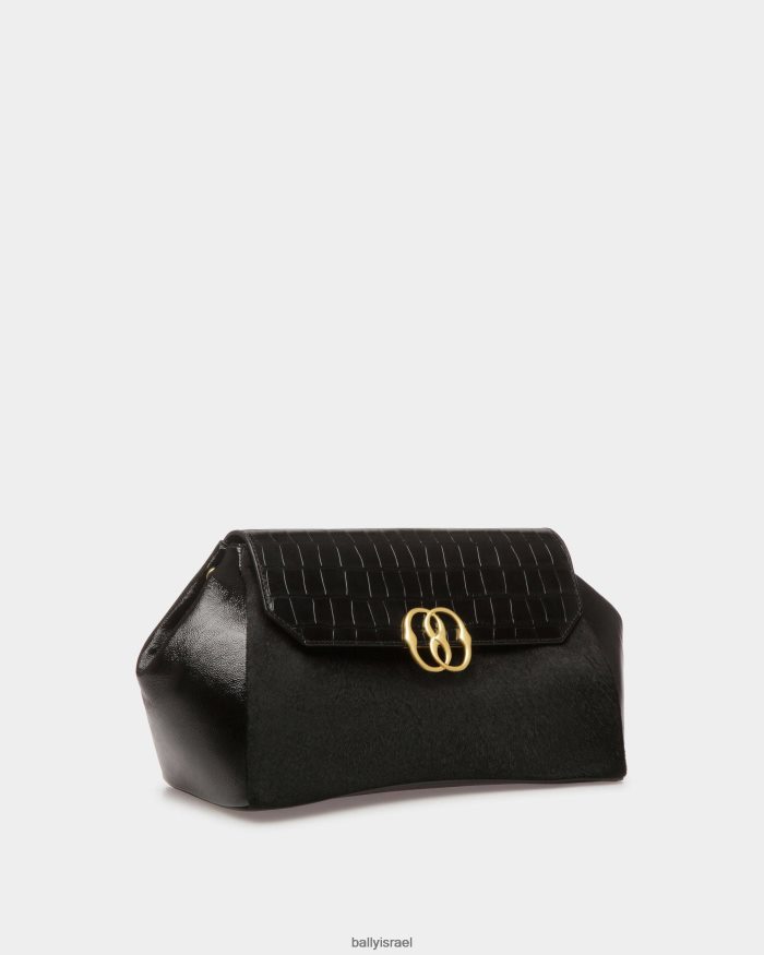 שָׁחוֹר Bally תיק כתף סמל עור עגל שיער נשים אביזרים AS12D667