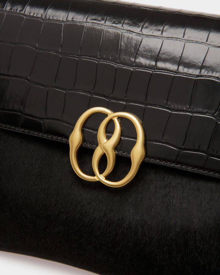 שָׁחוֹר Bally תיק כתף סמל עור עגל שיער נשים אביזרים AS12D667