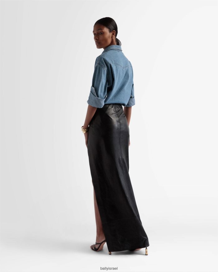 שָׁחוֹר Bally חצאית עור מפוצלת בצד נשים הַלבָּשָׁה AS12D682