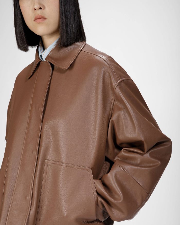 חום Bally מעיל עור נשים הַלבָּשָׁה AS12D698