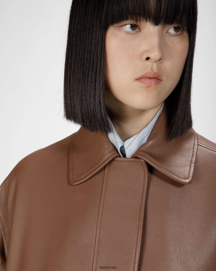 חום Bally מעיל עור נשים הַלבָּשָׁה AS12D698