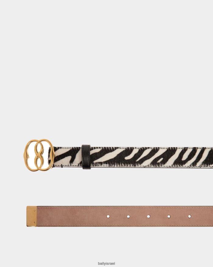 לבן Bally סמל חגורה קבועה עור עגל שיער נשים אביזרים AS12D712