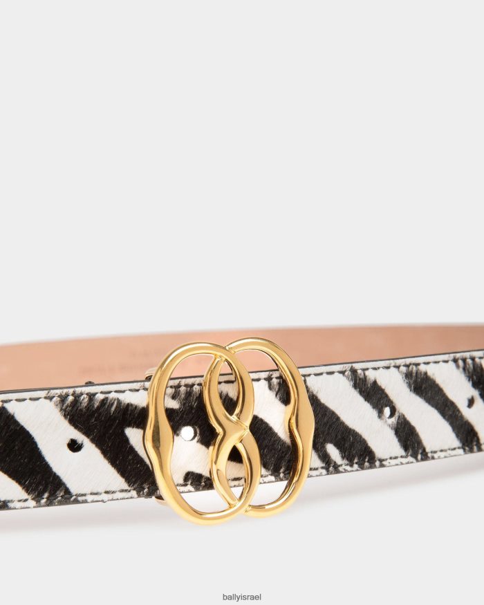 לבן Bally סמל חגורה קבועה עור עגל שיער נשים אביזרים AS12D712