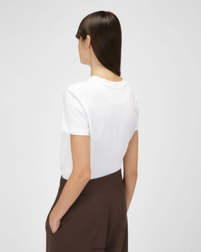 לבן Bally חולצת טריקו מכותנה אורגנית נשים הַלבָּשָׁה AS12D713