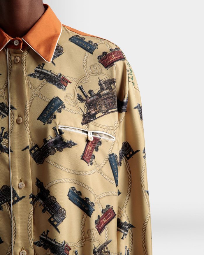 סַסגוֹנִיוּת Bally משי חולצת הדפס רכבת נשים הַלבָּשָׁה AS12D730